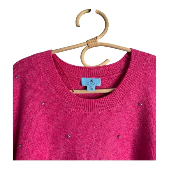 CeCe Hot Pink Drop Shoulder Crewneck Slouchy Rhinestone Stud Sweater 3X NEW - Picture 6 of 14